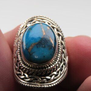 $350 Sterling Silver Copper Turquoise Ring